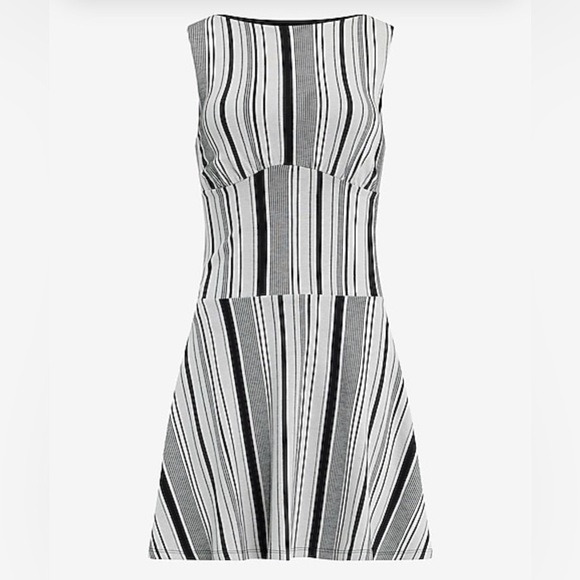 Express Striped Boat Neck Sleeveless Drop Waist Mini Fit and Flare Dress - Picture 6 of 6